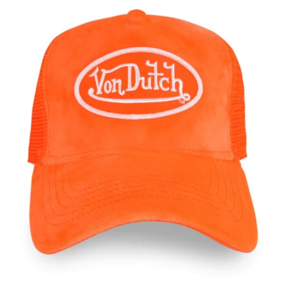 COPY - COPY - COPY - NWT NEON ORANGE VELVET VON DUTCH TRUCKER HAT $80 FIRM